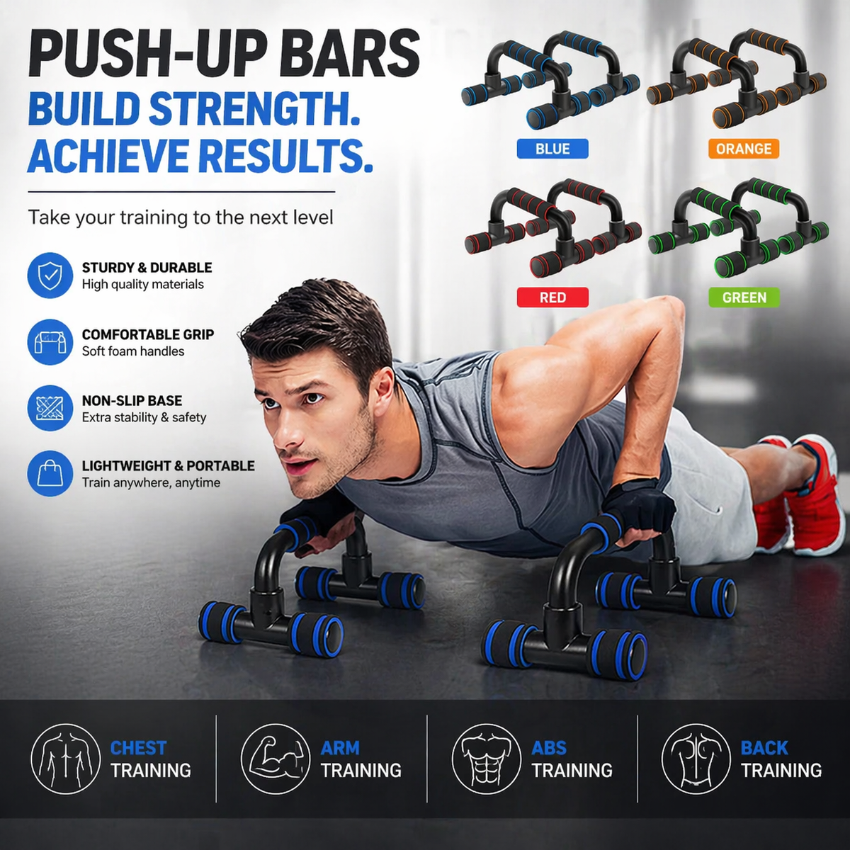 Premium Push-Up Bars Set – Sterkere Borst, Armen & Core | Thuis Fitness
